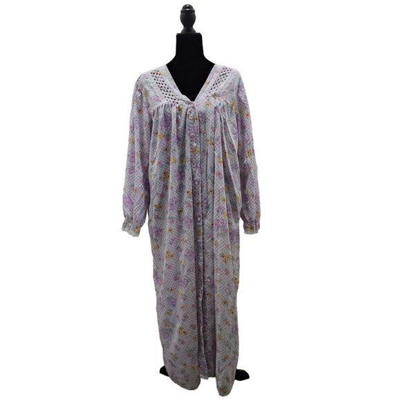 Vtg Lady Camille Bathrobe L/XL Floral Lace Trim Lightweight 1980s Sleepwear - Picture 1 of 6